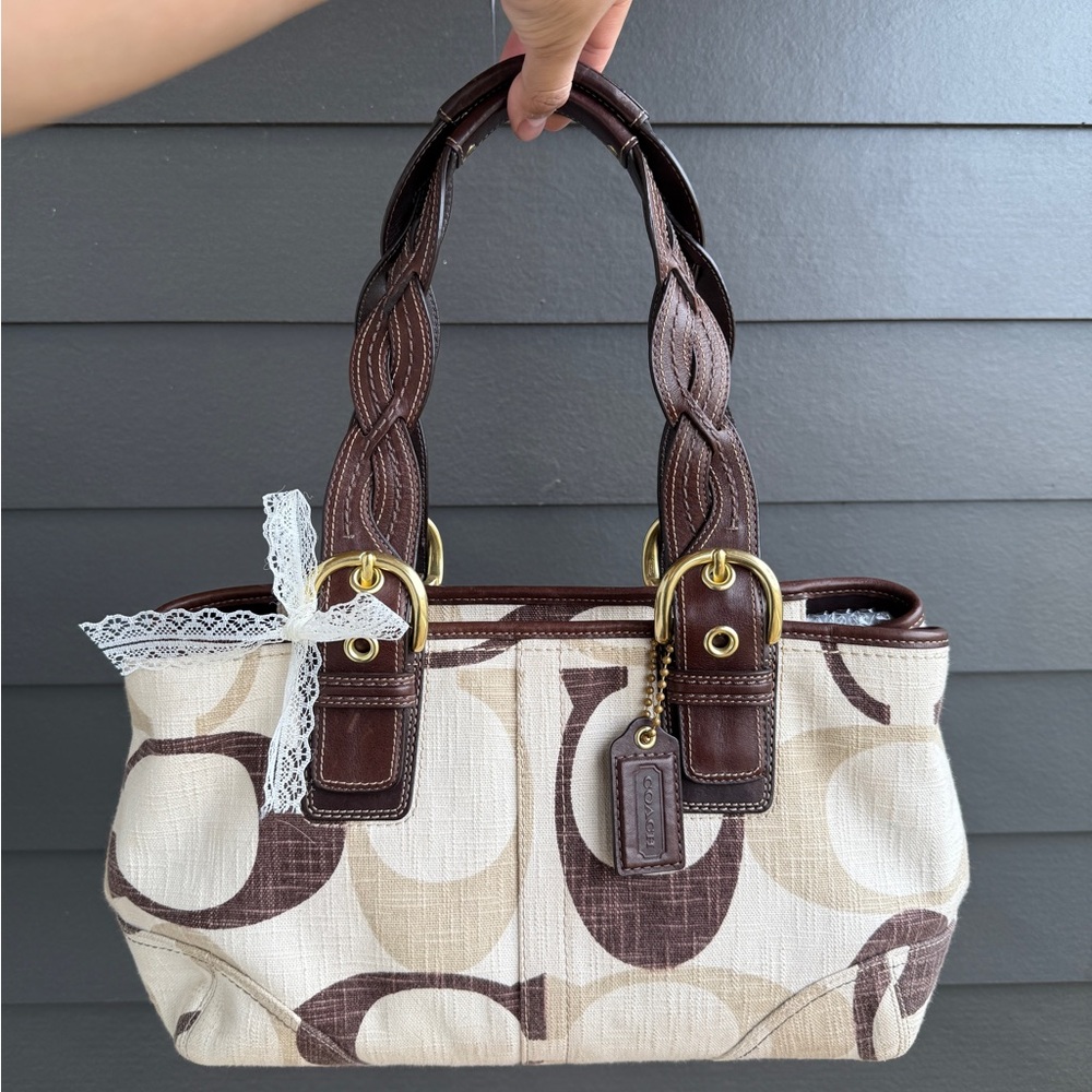 Coach Brown and Cream Signature Tote Bag
